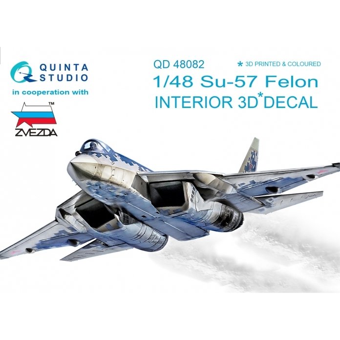 Intérieur imprimé en 3D et coloré sur papier décalcomanie Quinta Studio QD48082 Su-57 (pour kit Zvezda) 1/48