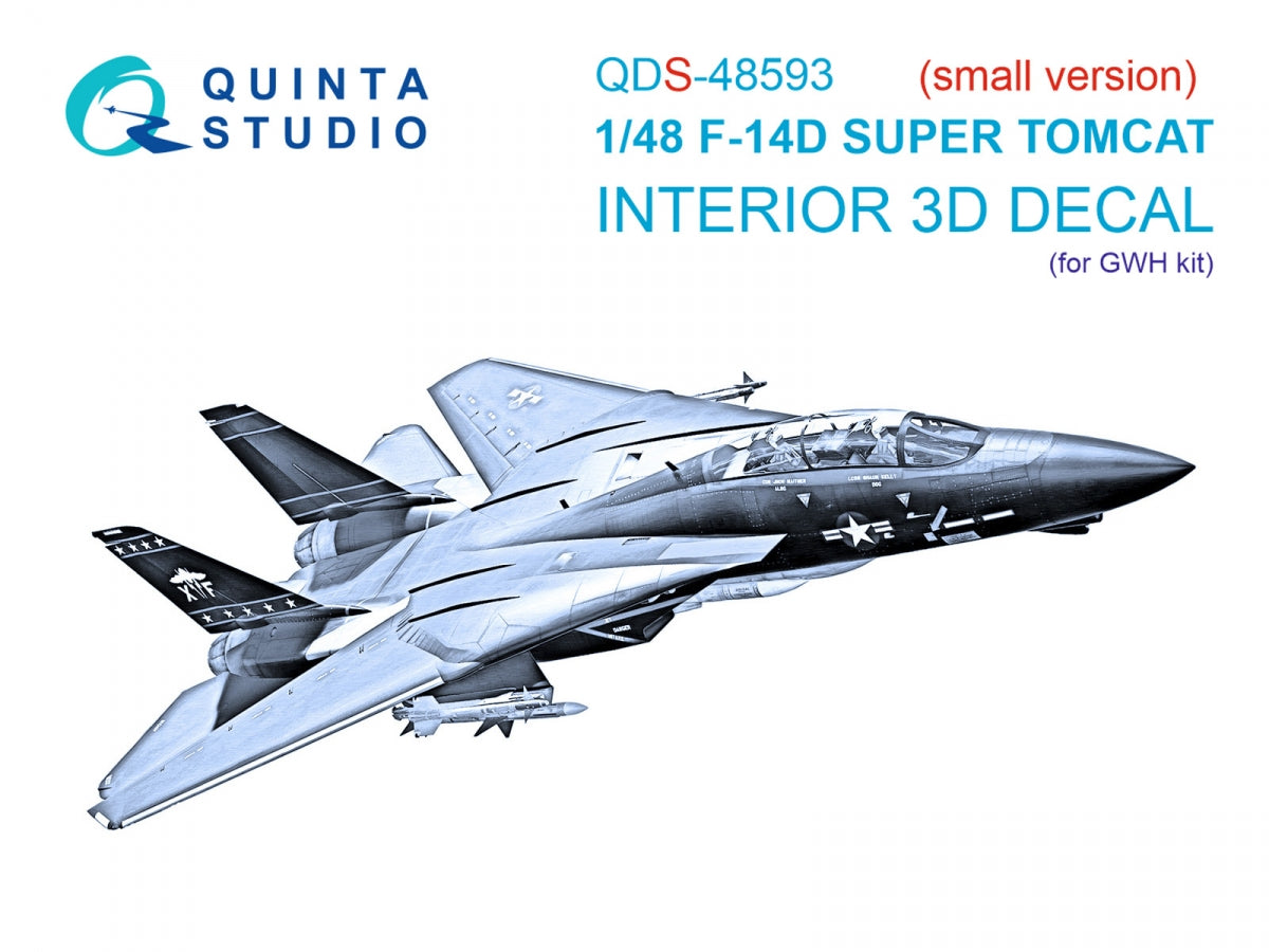 Intérieur imprimé en 3D et coloré sur papier décalcomanie Quinta Studio QDS-48593 F-14D Super Tomcat (GWH) (Petite version) 1/48
