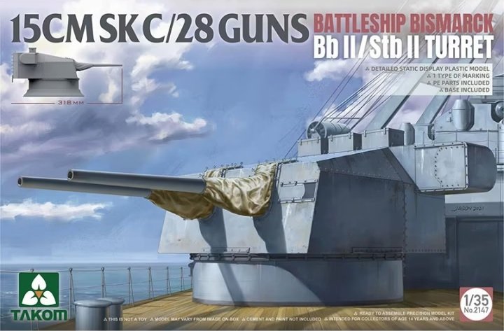 Takom 2147 15 cm SK C/28 Canons Bismarck Bb II/Stb II Tourelle 1/35 
