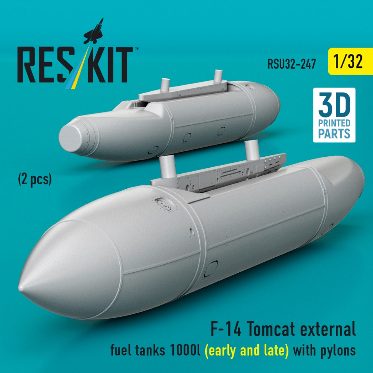 RESKIT RSU32-0247 F-14 Tomcat external fuel tanks 1000l (early and late) with pylons (2pcs) (3D Printed) 1/32