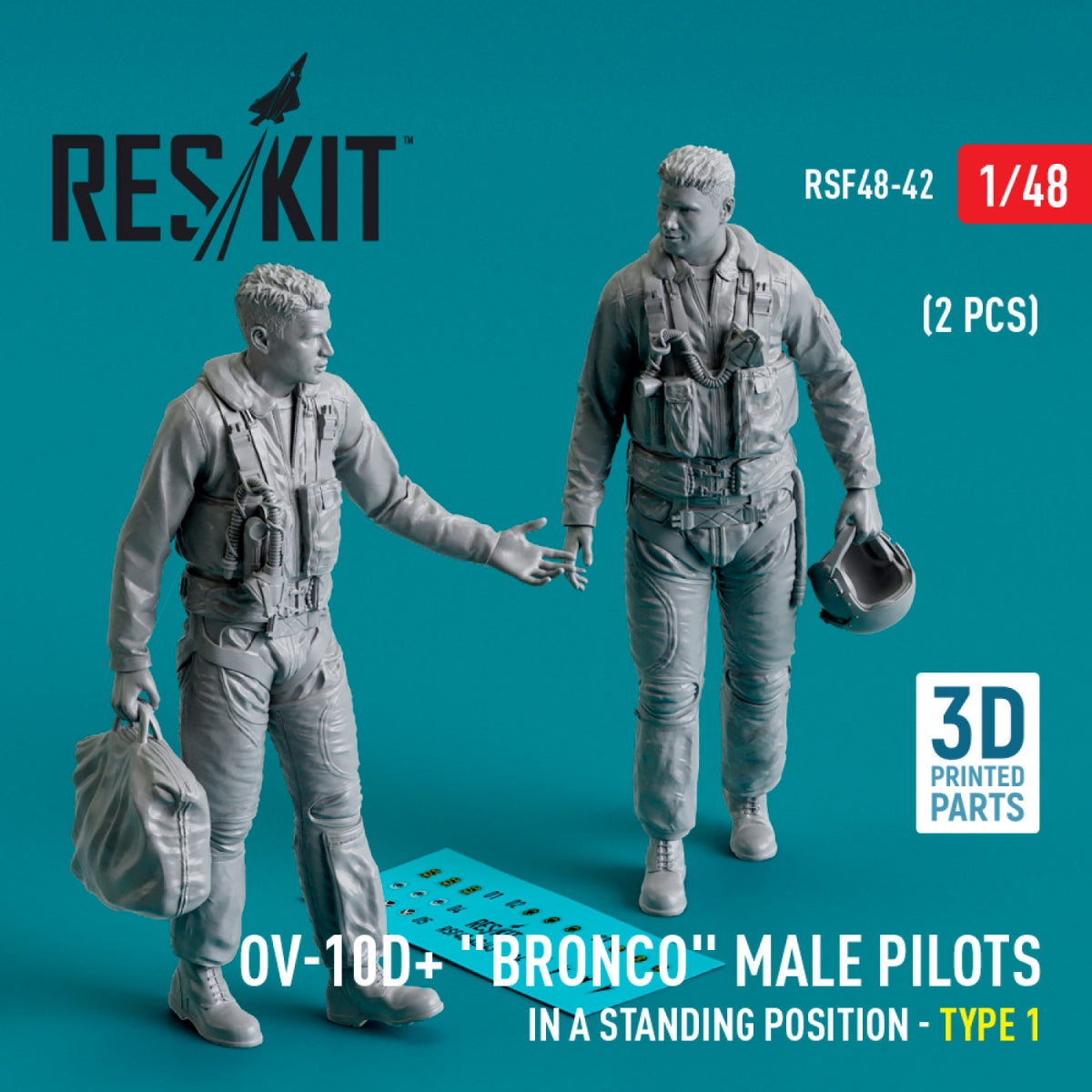 RESKIT RSF48-0042 OV-10D+ « Bronco » Pilotes masculins (en position debout - type 1) (2 pièces) (Impression 3D) 1/48