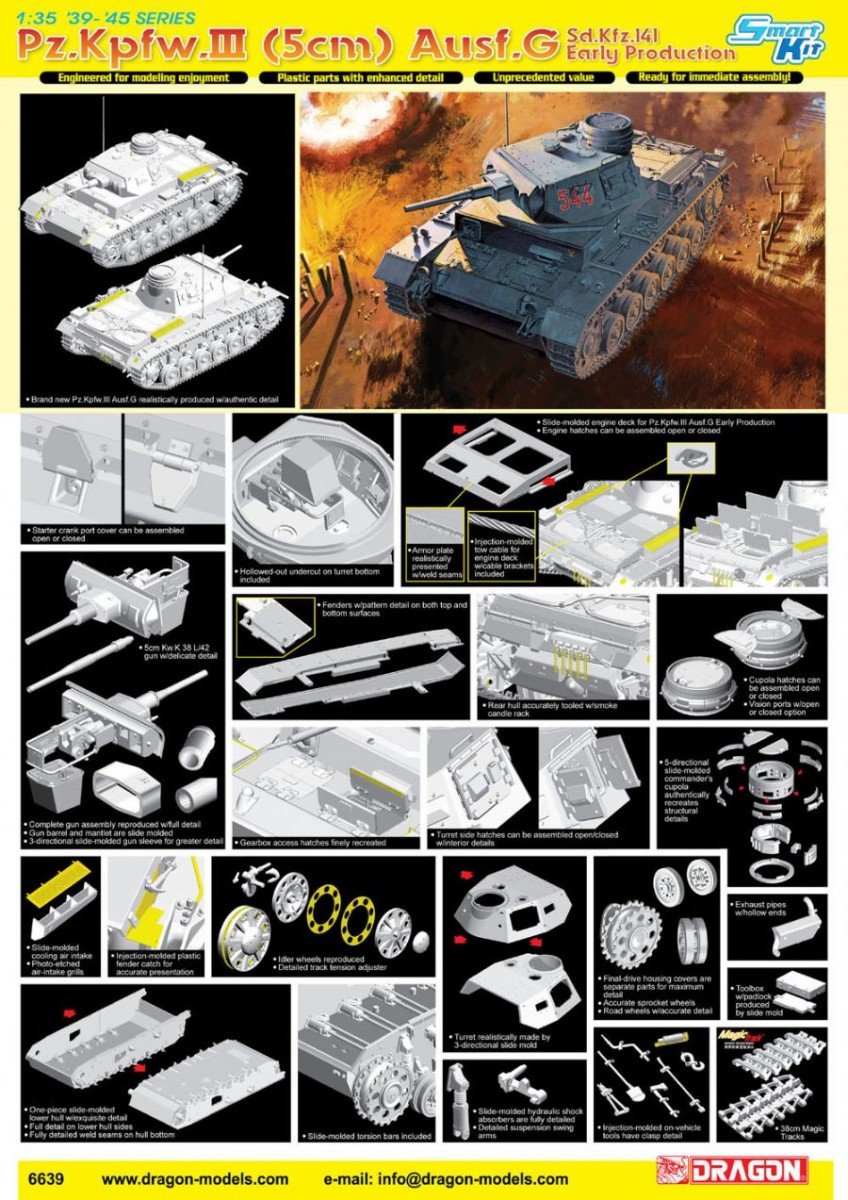 Dragon 6639 Pz.Kpfw.III (5cm) Ausf.G, Sd.Kfz.141, Early Production 1/35 – immagine 4