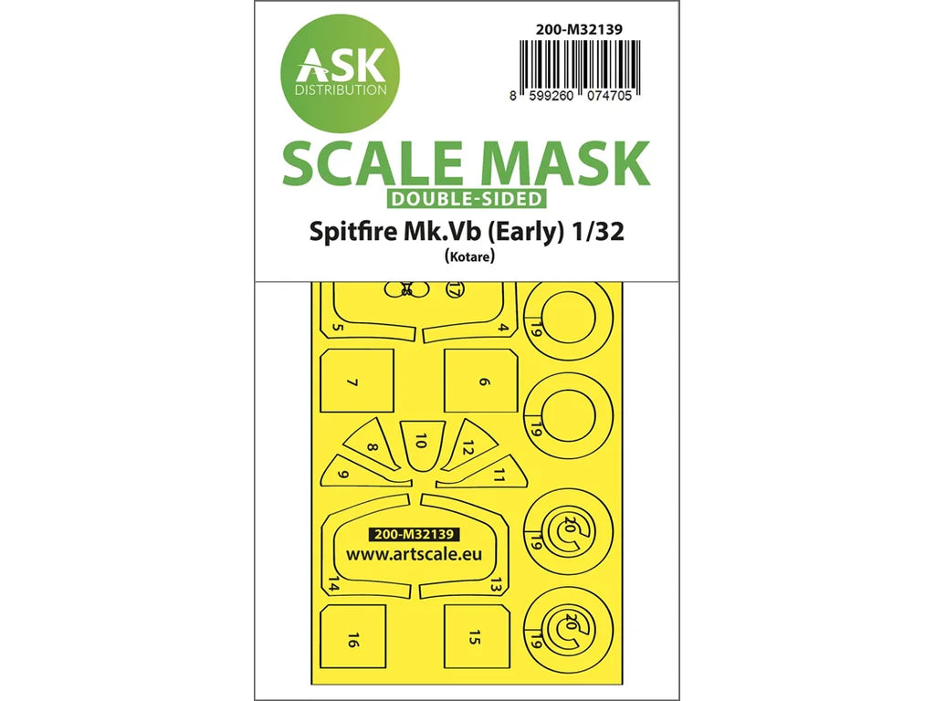 Art Scale Kit M32139 Spitfire Mk.Vb Double-Sided Express Fit and Self Adhesive Mask for Kotare 1/32