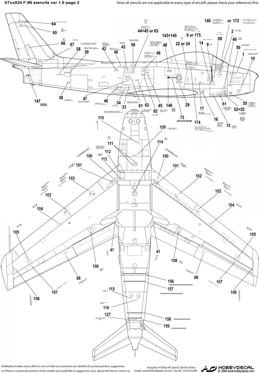 HobbyDecal ST48024V1 F-86 Stencils 1 ver 1 1/48 – imagen 3