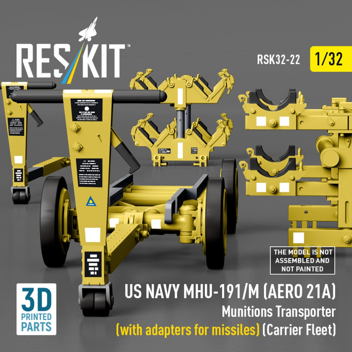 RESKIT RSK32-0022 US NAVY MHU-191/M (AERO 21A) Munitions Transporter (with adapters for bombs) (Carrier Fleet) (3D Printed model kit) 1/32 – immagine 5