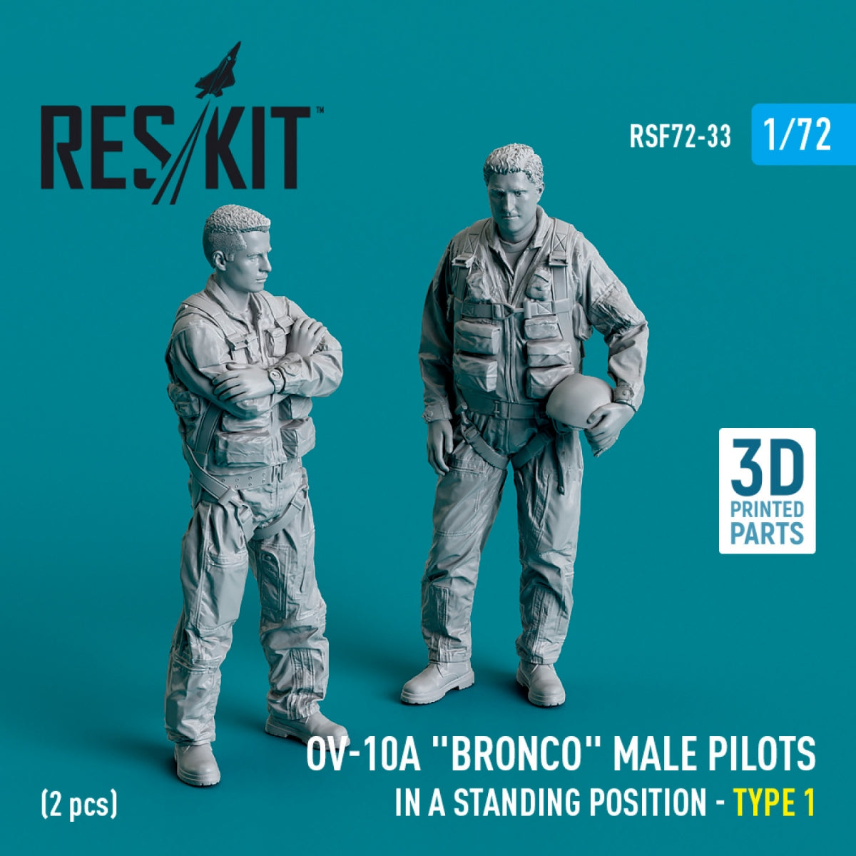RESKIT RSF72-0033 OV-10A &amp;quot;Bronco&amp;quot; male pilots (in a standing position - type 1) (2 pcs) (3D Printed) 1/72