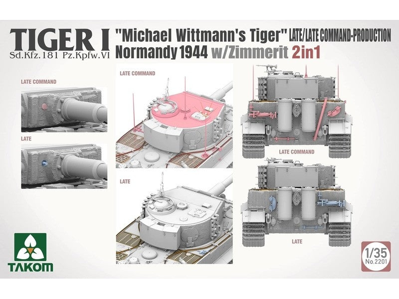 Takom 2201 Tiger I Late Production w/zimmerit Normandy 1944 Sd.Kfz. 181 Pz.Kpfw. VI Ausf. E &amp;quot;Michael Wittmann&amp;#39;s Tiger&amp;quot;(Late/Late Command) 1/35 – imagen 5