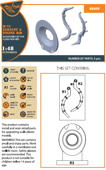 Clear Prop! CPA48005 Hawk H-75 M/N/O resin exhaust for CP kit ACCESSORIES 1/48 – imagen 2