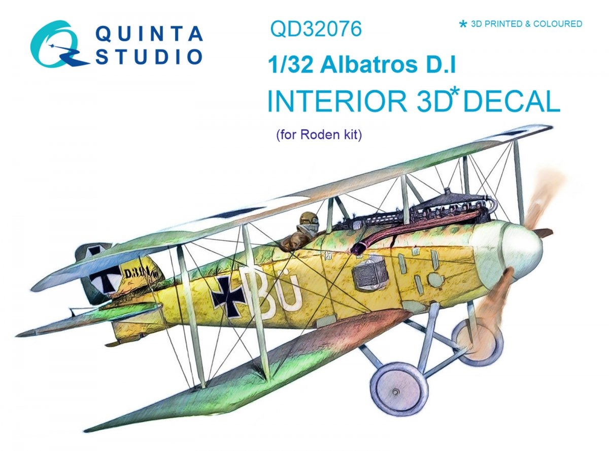 Intérieur imprimé en 3D et coloré sur papier décalcomanie Quinta Studio QD32076 Albatros DI (pour maquette Roden) 1/32
