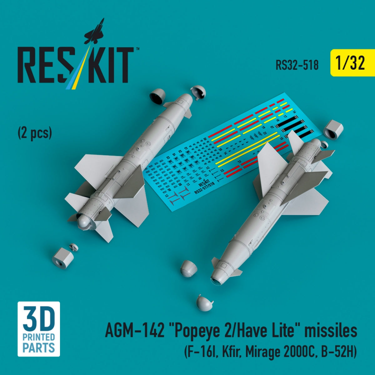 RESKIT RS32-0518 AGM-142 &amp;quot;Popeye 2/Have Lite&amp;quot; missiles (2 pcs) (3D Printed) 1/32