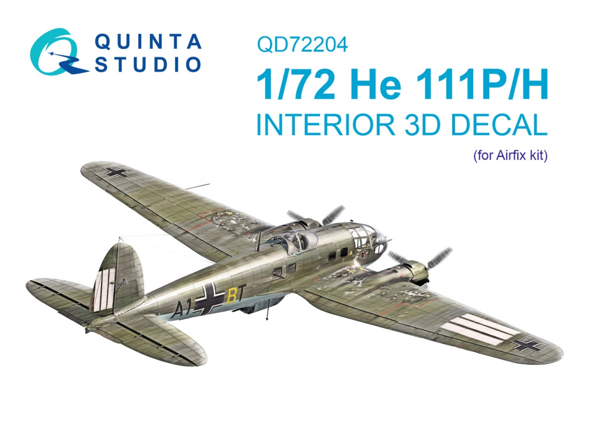Quinta Studio QD72204 He 111 P/H 3D-Printed &amp;amp; coloured Interior on decal paper (Airfix) 1/72