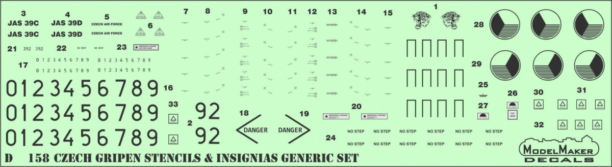 ModelMaker Decals D48158 Czech Gripen Stencils &amp;amp; Insignias generic set 1/48 – immagine 2