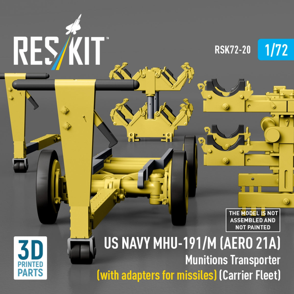RESKIT RSK72-0020 US NAVY MHU-191/M (AERO 21A) Munitions Transporter (with adapters for missiles) (Carrier Fleet, C-130) (3D Printed model kit) 1/72 – Bild 5