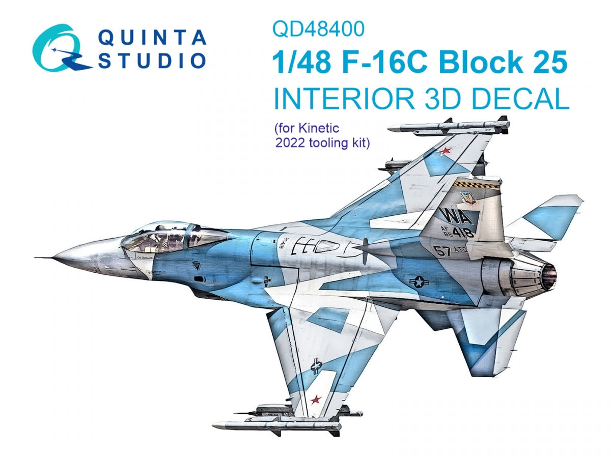 Quinta Studio QD48400 F-16C block 25 3D-Printed &amp; colored Interior on decal paper (Kinetic 2022 tool) 1/48