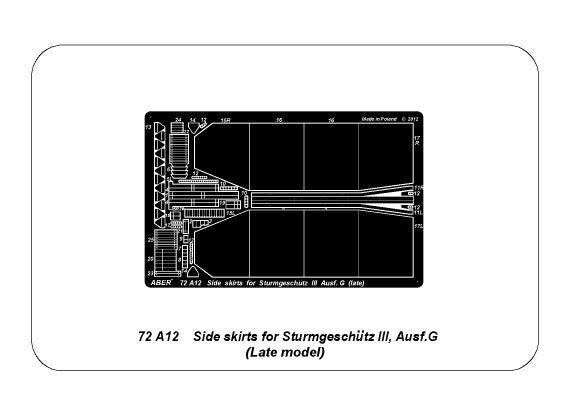 Aber 72A12 Osłony boczne do Sturmgeschutz III (późne) / Side skirts for Sturmgeschutz III (Late model) 1/72 – zdjęcie 3