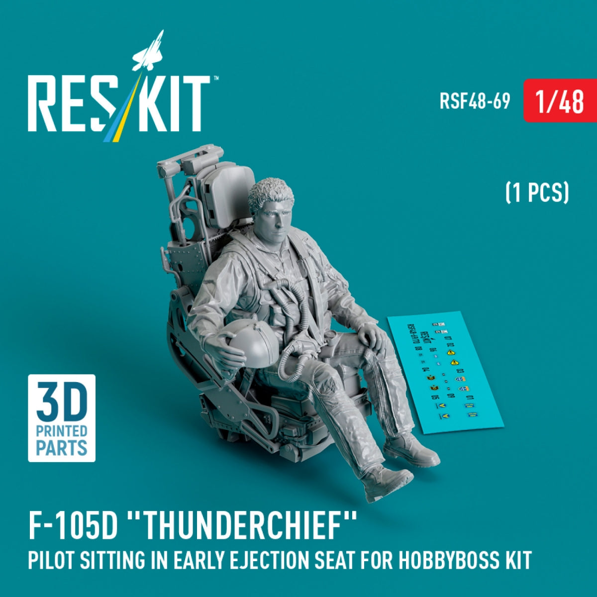 RESKIT RSF48-0069 F-105D &amp;quot;Thunderchief&amp;quot; pilot sitting in early ejection seat for HobbyBoss kit (1 pcs) (3D Printed) 1/48