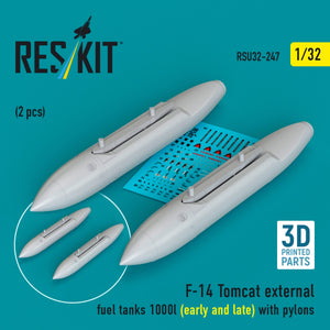 RESKIT RSU32-0247 F-14 Tomcat external fuel tanks 1000l (early and late) with pylons (2pcs) (3D Printed) 1/32