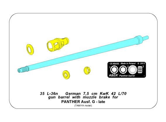 Aber 35L-036n German 7,5cmKwK42L/70 gun barrel with muzzle brake for Panther Ausf. G Late 1/35 – imagen 9
