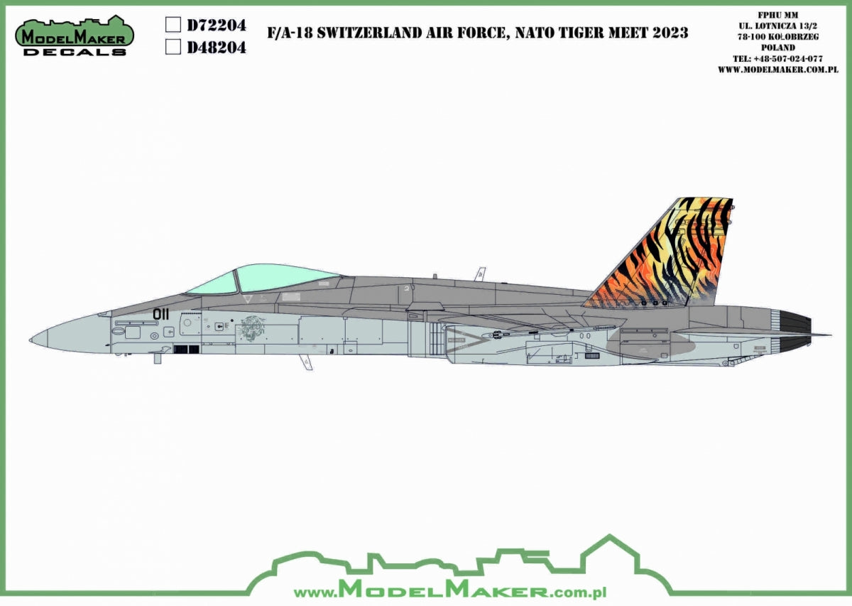 ModelMaker Decals D48204 F/A-18C Switzerland Air Force, NATO Tiger Meet 2023 1/48