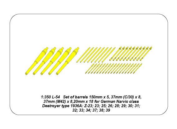 Aber 350L-54 Set of Barrels for Narvic 1936A 1/350 – imagen 5