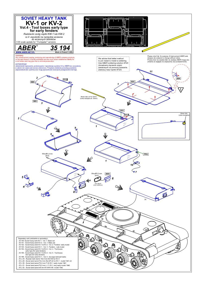 Aber 35194 Russian heavy tank KV-1, KV-2 - vol. 4 - additional set - tool boxes early type for early fenders 1/35 – imagen 5