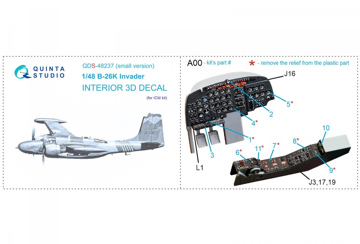 Quinta Studio QDS-48237 B-26K 3D-Printed &amp;amp; coloured Interior on decal paper (ICM) (Small version) 1/48 – imagen 8