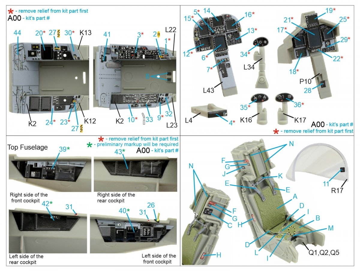 Quinta Studio QD32100 F/A-18F late / EA-18G 3D-Printed &amp;amp; coloured Interior on decal paper (Trumpeter) 1/32 – immagine 7