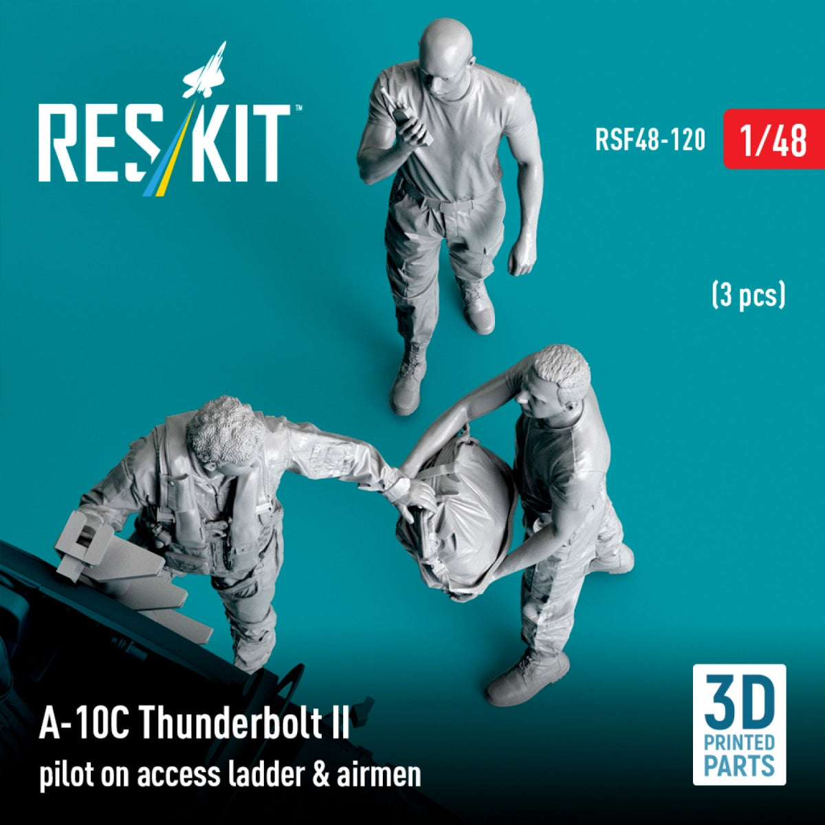 RESKIT RSF48-0120 A-10C Thunderbolt II pilot on access ladder &amp; airmen (3 pcs) (3D Printed) 1/48