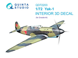 Intérieur du Yak-1 imprimé en 3D et coloré sur papier décalcomanie (Zvezda) Quinta Studio QD72203, échelle 1/72