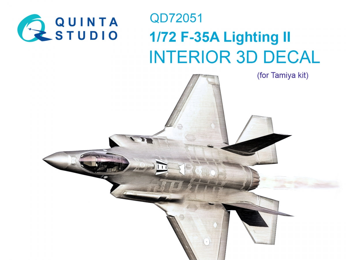 Quinta Studio QD72051 F-35A Lighting II 3D-Printed &amp;amp; coloured Interior on decal paper (Tamiya) 1/72