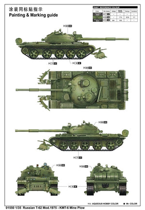 Trumpeter 01550 Russian T-62 Mod.1975 With KMT-6 Mine Plow 1/35 – imagen 3