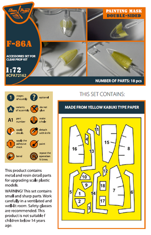 Clear Prop! CPA72162 F-86A double-sided painting mask on &amp;quot;yellow kabuki paper&amp;quot; for CP kits 1/72 – imagen 2