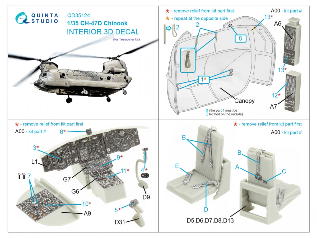 Quinta Studio QD35124 CH-47D 3D-Printed colored Interior on decal paper (Trumpeter) 1/35 – image 2