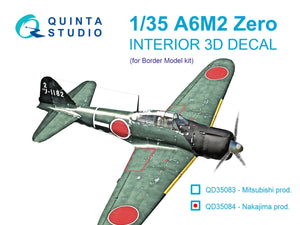 Quinta Studio QD35084 A6M2 Zero (Nakajima Prod.) 3D-Printed &amp;amp; coloured Interior on decal paper (Border Model) 1/35