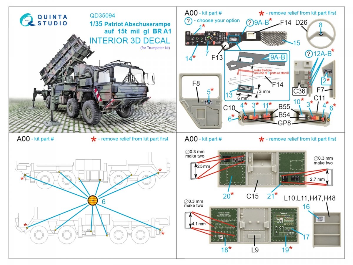 Quinta Studio QD35094 Patriot Abschussrampe auf 15t mil gl BR A1 3D-Printed &amp;amp; colored Interior on decal paper (Trumpeter) 1/35 – image 14