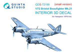 Quinta Studio QDS-72199 Bristol Beaufighter Mk.21 3D-Printed &amp;amp; coloured Interior on decal paper (Hasegawa/MPM) (small version) 1/72