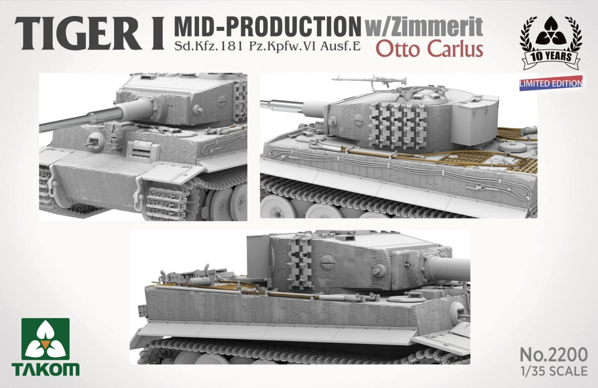 Takom 2200 Tiger I Mid Production w/zimmerit Sd.Kfz. 181 Pz.Kpfw. VI Ausf. E Otto Carius 1/35 – image 3