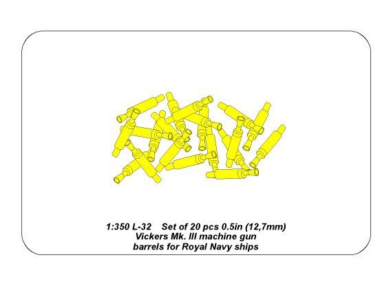 Aber 350L-32 Set of 20 pcs 0,5in (12,7mm) Vickers Mk.III machine gun barrels for Royal Navy ships 1/350 – imagen 5