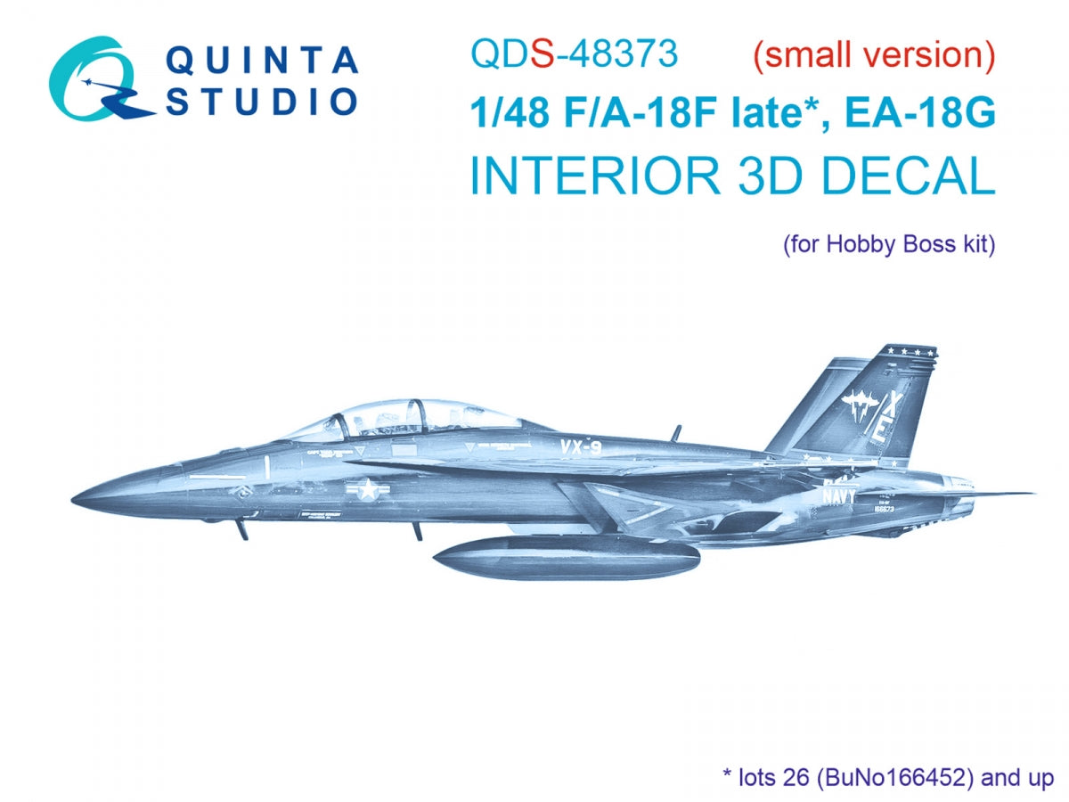 Quinta Studio QDS-48373 F/A-18F late / EA-18G 3D-Printed &amp;amp; coloured Interior on decal paper (Hobby Boss) (small version) 1/48