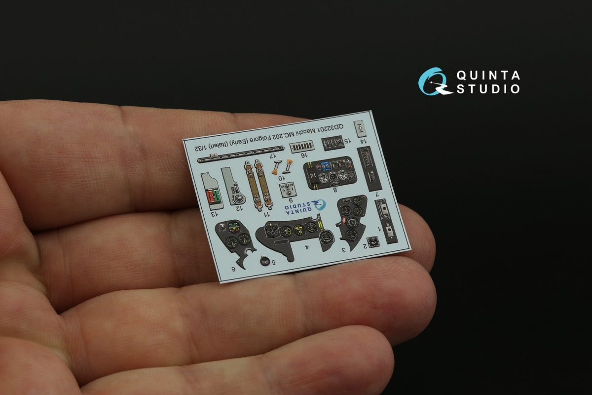 Quinta Studio QD32201 Macchi MC.202 Folgore Early 3D-Printed &amp;amp; coloured Interior on decal paper (Italeri) 1/32 – immagine 11