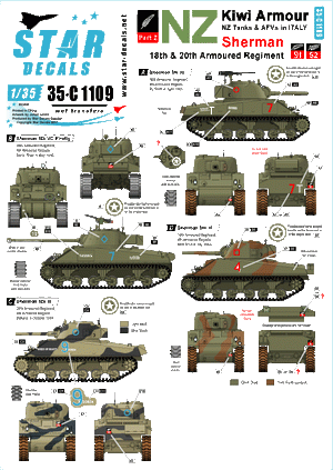 Star Decals 35-C1109 Kiwi Armour 2 - Shermans of 18th &amp;amp; 20th Armoured Regiment 1/35