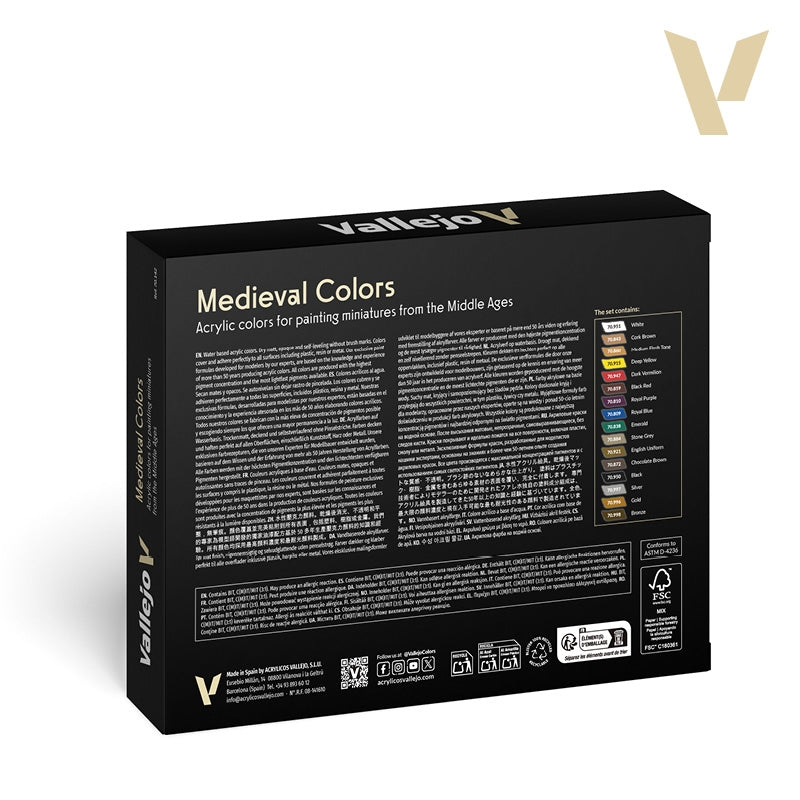 Vallejo 70142 Medieval Colors - Figure Color Series - Model Color Set 16x 18ml