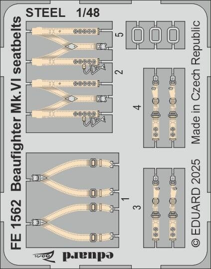 Eduard FE1562 Beaufighter Mk.VI seatbelts STEEL for REVELL 1/48