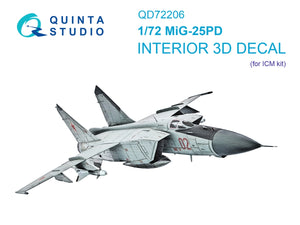 Quinta Studio QD72206 MiG-25PD 3D-Printed &amp; coloured Interior on decal paper (ICM) 1/72