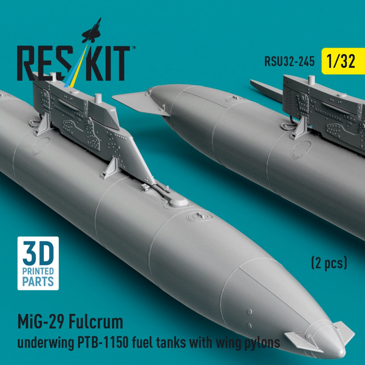 RESKIT RSU32-0245 MiG-29 Fulcrum underwing PTB-1150 fuel tanks with wing pylons (2 pcs) (3D Printed) 1/32