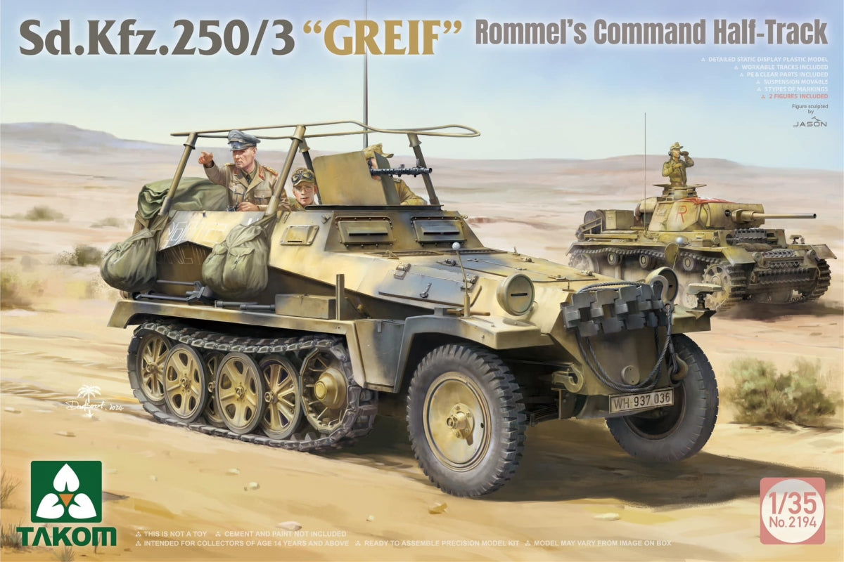 Takom 2194W Sd.Kfz 250/1 + Sd.Kfz 250/3 Greif Rommel Command Half-Track + 1/16 Erwin Rommel 1/35 – immagine 2