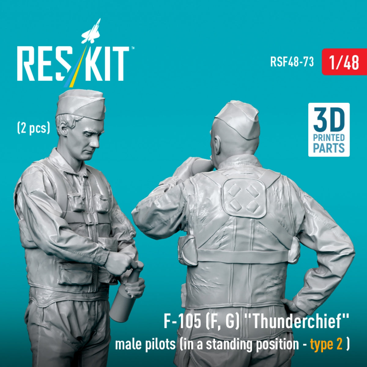 RESKIT RSF48-0073 F-105 (F, G) &amp;quot;Thunderchief&amp;quot; male pilots (in a standing position - type 2) (2 pcs) (3D Printed) 1/48 – image 2