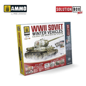 AMMO de Mig Jimenez 7903 SOLUTION BOX MINI (20) - Comment peindre des véhicules soviétiques d&amp;#39;hiver de la Seconde Guerre mondiale
