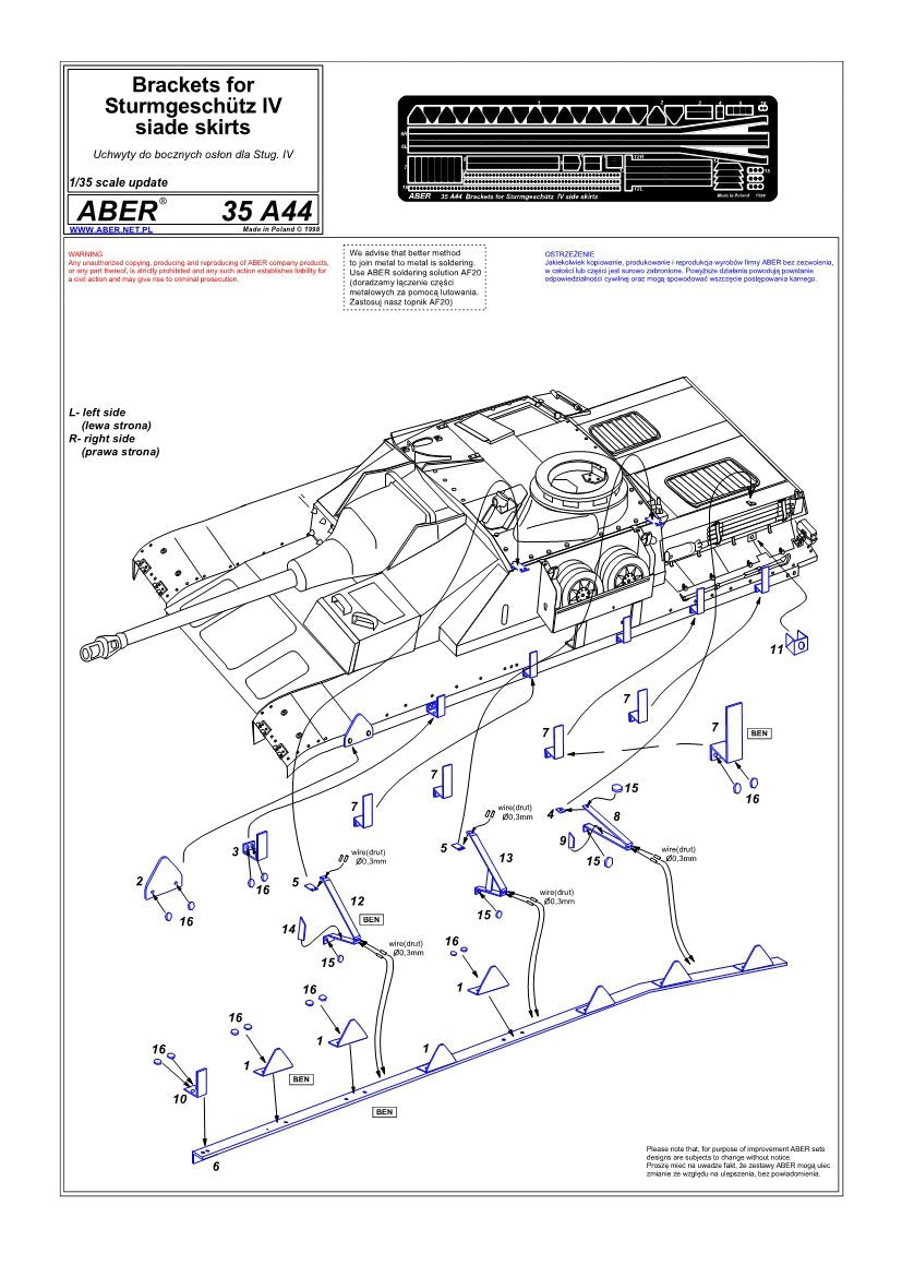 Aber 35A044 Uchwyty do bocznych osłon dla Stug-a IV 1/35 – immagine 4