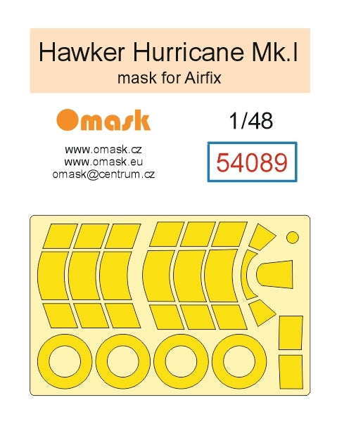 Omask 54089 Hawker Hurricane Mk.I Mask (for Airfix) yellow masking tape 1/48